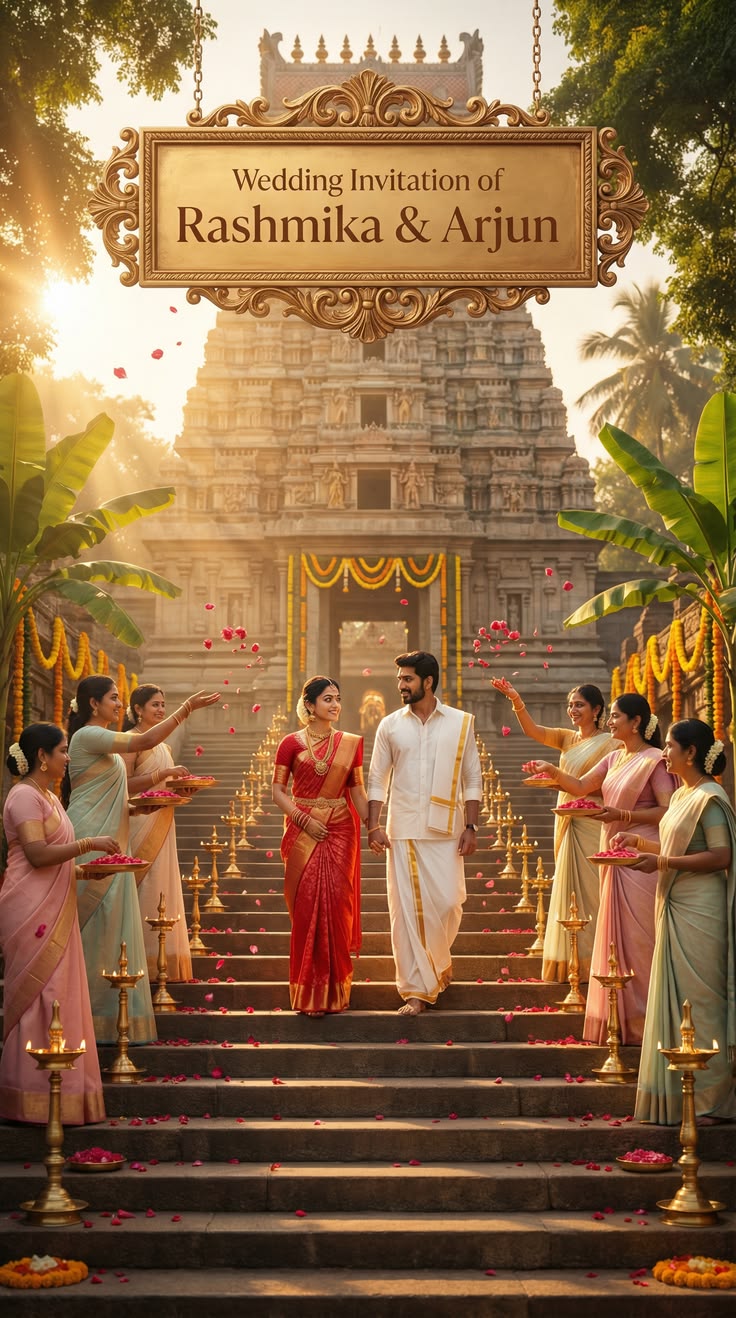 Royal South Indian wedding invitation website template featuring traditional Indian wedding aesthetics