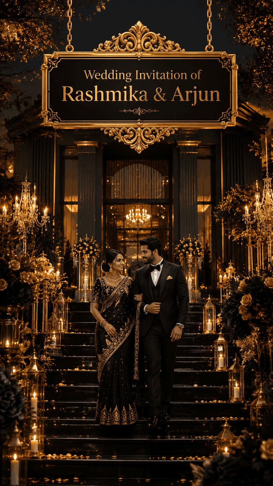Luxury black and gold wedding invitation website template